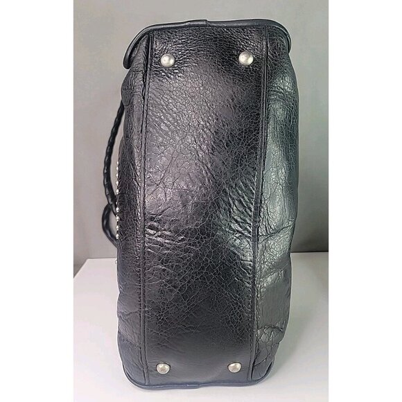 Patricia Nash Satchel Purse Tooled Studded Black Leather 13W x 10H Bottom Studs - Picture 10 of 16